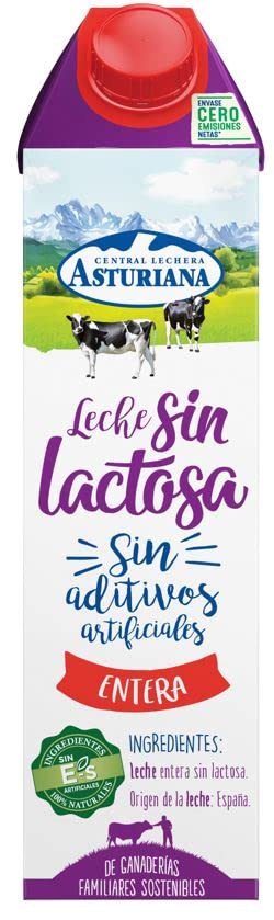Central Lechera Asturiana Leche Entera, Sin Lactosa, Pack De 6 Briks De 1 Litro, 6 x 1000ml