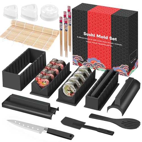 Kit De Plástico para Hacer Sushi, 17 Piezas, Molde de Rollo de Arroz, Kit De Inicio De Bricolaje 8 Formas Únicas Juego de Herramientas (negro)