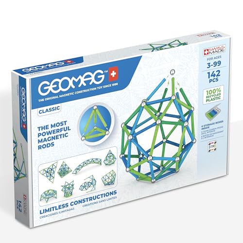 Geomag Classic - 142 Piezas - Bloques de Construcción Magnética para Niños - Green Line - Juguetes Educativos de Plástico 100% Reciclado