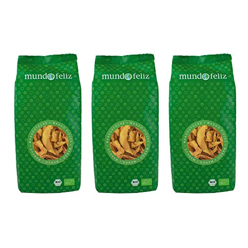 Mundo Feliz - Mango ecológico deshidratado en tiras, 3 bolsas de 200 g