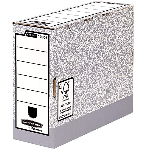Fellowes Bankers Box 10805 - Caja de archivo definitivo automático, A4, lomo 100 mm, gris jaspeado (10 unidades)