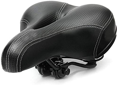 Sillín de bicicleta cómodo con doble resorte diseñado con espuma viscoelástica transpirable suave cojín de bicicleta (negro)
