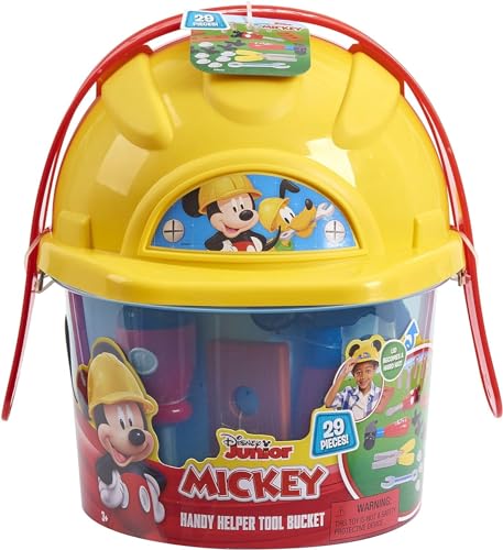 Just Play- Disney Junior Juego de Herramientas Cubo y Casco de protección con Orejas de Mickey Mouse, 25 Accesorios, a Partir de 3 años, Multicolor (38575)