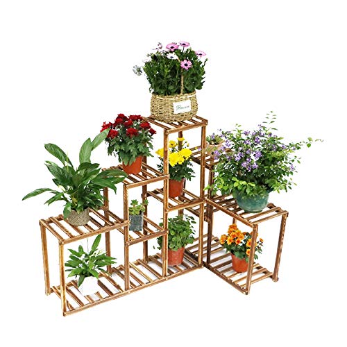 WISFOR Estantería para Macetas Soporte de Madera para Plantas Flores de 10 Niveles Estantería Decorativa para Jardín Exterior Interior 115x65x91cm