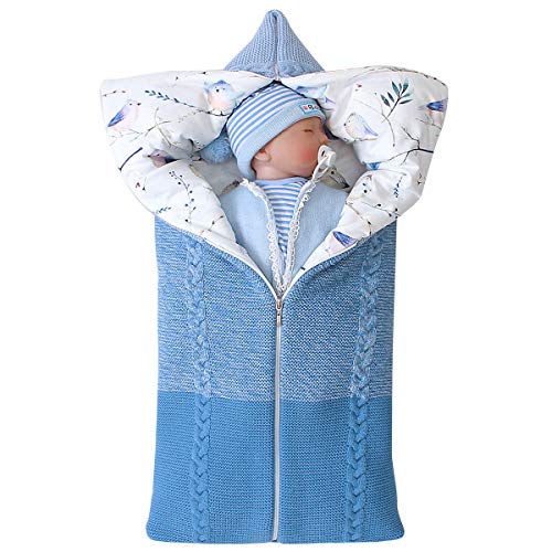 iFCOW Saco de dormir de punto para bebé recién nacido niño invierno 0 – 6 meses multifunción intercambiable ajustable Swaddle blanco cálido