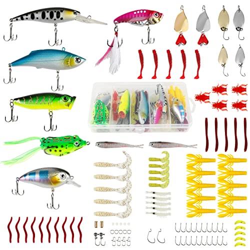 XiYee Kits Señuelos de Pesca, 109 Piezas, Accesorios Cebos Artificiales Incluido la Caja Tackle, Ganchos, Swimbait