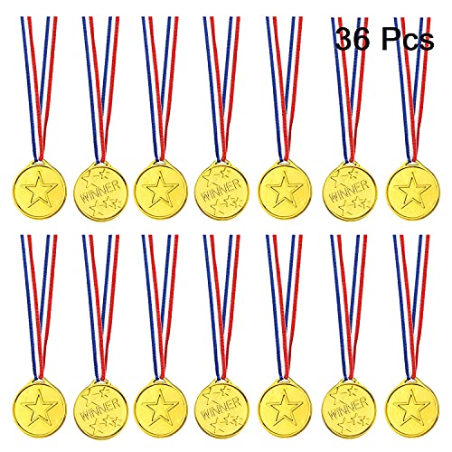FEPITO 36 Piezas de medallas de Oro para niños, medallas de plástico para niños, medallas de Oro para decoración de Fiestas Infantiles y premios Deportivos