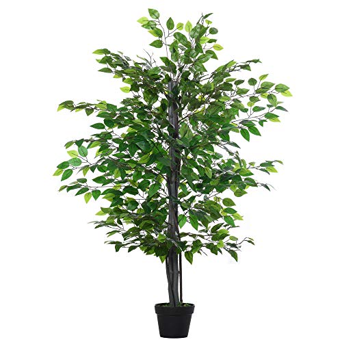 Outsunny Árbol de Ficus Artificial de 145 cm de Altura 756 Hojas con Maceta para Decoración de Hogar Interiores y Exteriores Verde