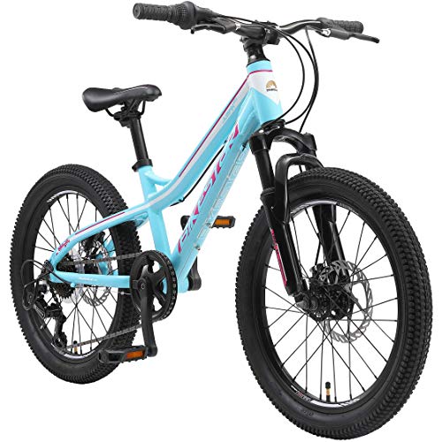 BIKESTAR Bicicleta de montaña de Aluminio Bicicleta Juvenil 20 Pulgadas de 6 a 9 años | Cambio Shimano de 7 velocidades, Freno de Disco, Horquilla de suspensión | niños Bicicleta Turquesa Blanco
