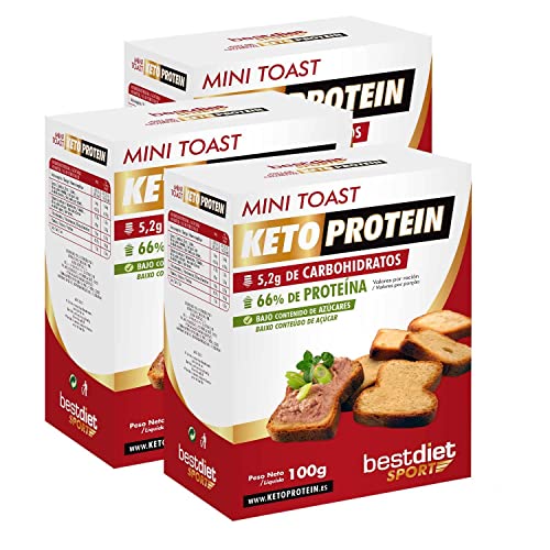 Keto Protein Bestdiet - MiniToast - Alto Contenido en Proteínas Panecillos tostados, Bajos en Carbohidratos y Altos en Proteínas, Saciante, Veganos, Dieta Keto o control de peso - (Pack 3 x 100g)