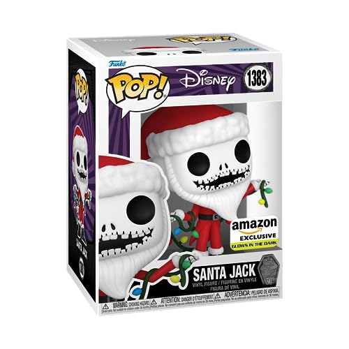 Funko POP! Disney: The Nightmare Before Christmas 30th - Santa Jack Skellington - Brilla En La Oscuridad - Exclusivo De Amazon - Figuras Miniaturas Coleccionables Para Exhibición - Idea De Regalo
