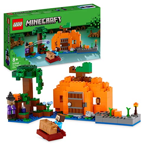 LEGO 21248 Minecraft La Granja-Calabaza Casa de Juguete de Construcción con Rana, Barco, Cofre del Tesoro, Las Figuras de Steve y la Bruja, bioma del pantano, Regalo para Niños y Niñas