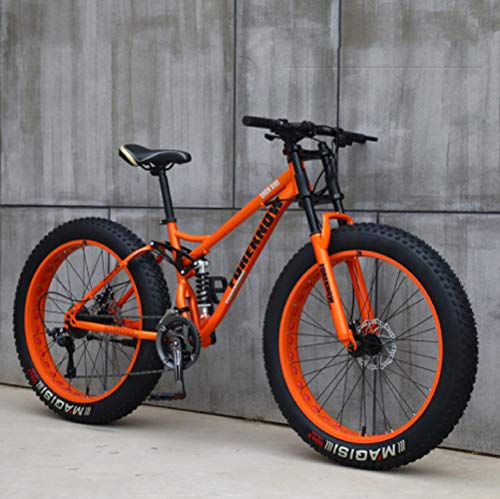26' Bicicletas de Montaña, 21 Velocidades, para Adultos Fat Tire ,Marco de Acero de Alto Carbono Doble Suspensión Completa Doble Freno de Disco (naranja)