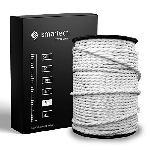 smartect Cable Textil Trenzado en Color Blanco - Cable Electrico 3 hilos de 3 Metros (3 x 0,75 mm²) - Cuerda para Lampara con revestimiento textil para su Proyecto DIY