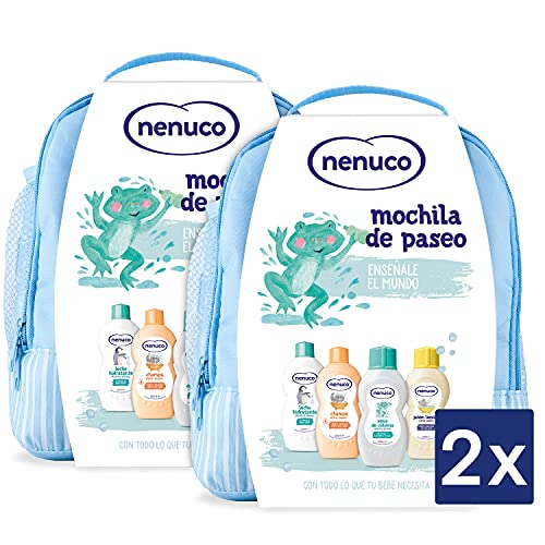 Nenuco Pack Bebé Mochila de Paseo color Azul, Contiene Colonia, Jabón, Champú y Leche Hidratante - 4 productos x2