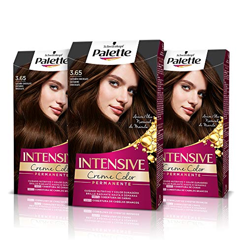 Schwarzkopf Palette Intensive, Tinte 3.65 cabello Castaño Chocolate, Óptima cobertura de canas (Pack de 3)