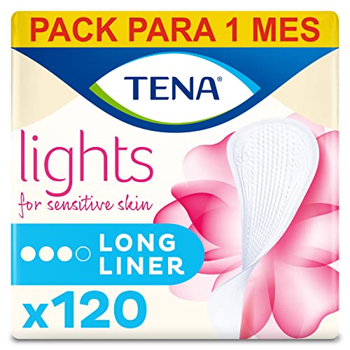 TENA Lights Long Liners 6x20 - Protegeslip Delgado y Extra Largos - Compresas Finas para Incontinencia y Pérdidas de Orina Inesperadas - 120 Protectores Anatómicos Transpirables - Paquete Mensual