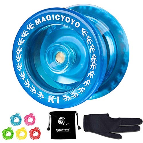 Yoyo para niños, Responsivo Yoyo MAGIC YOYO K1 Plus, plástico Yoyo Blue Yoyo Regalo de Navidad Regalo de cumpleaños + 3 cuerdas Yoyo, Yoyo Bag, guante (azul cristal)