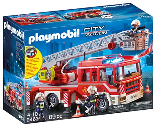 PLAYMOBIL 9463 City Action Camión de Bomberos con Escalera, Luces y Sonido, A Partir de 5 años, Multicolor