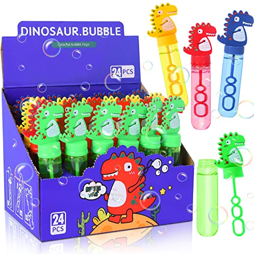 Ulikey 24 x 35 ml Pompas de Jabon Dinosaurio, Tubos de Burbujas de Colores Juguetes para Niños para Exterior Interior Favores de Fiesta