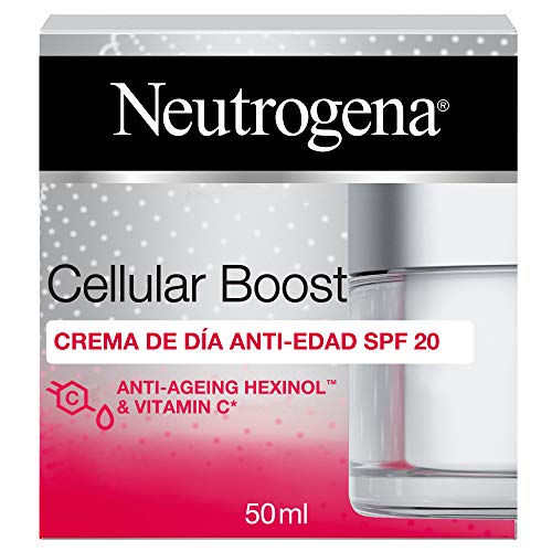Neutrogena Cellular Boost Anti-Edad, Crema de Día SPF 20 con Vitamina C, para la Cara y El Cuello, 50 ml (Paquete de 1)