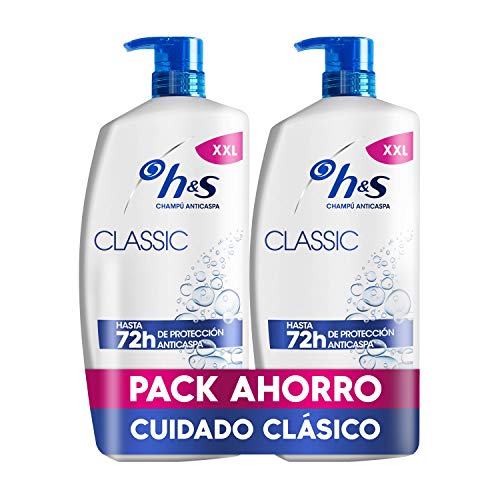 H&S Classic Champú Anticaspa clínicamente probado, pelo libre de caspa, 72 horas de protección, sin parabenos, 25 % envase plástico reciclado, cuidado suave del pelo, hidratación intensa, 1800 ml
