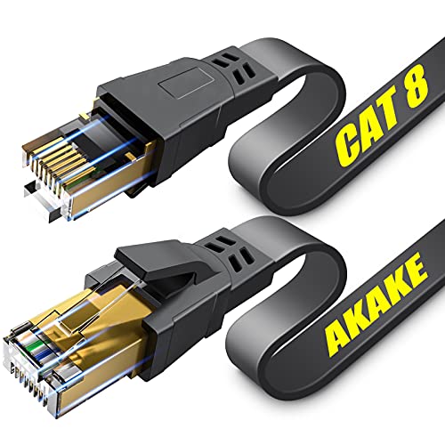 Akake Cable Ethernet Cat 8, cable de red de Internet plano de alta velocidad de servicio pesado de 3M, cable LAN profesional, blindado en la pared, interior y exterior