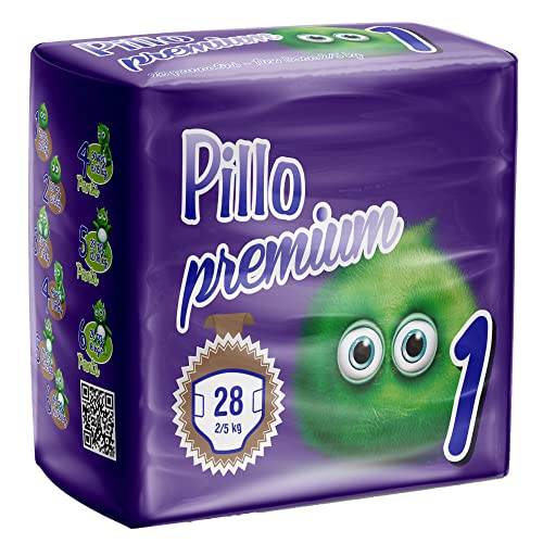 PILLO PREMIUM - 168x Pañales Talla 1 - Newborn (2-5 kg) - 6 Paquetes de 28 Pañales bebé - Reserva mensual, Formato Conveniencia