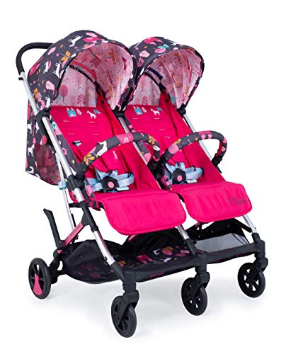 Cosatto Woosh Double Stroller – Lightweight Pushchair From Birth to 15kg, Twins or Siblings | One-hand Fold, Compact, Independent Seats (Unicorn Land)