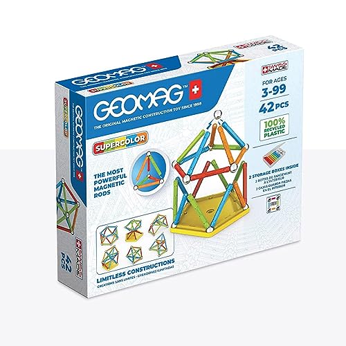 Geomag, Supercolor Recycled, Construcciones Magnéticas, Barras y Paneles de Colores, Paquete de 42 Piezas, Plástico 100% Reciclado