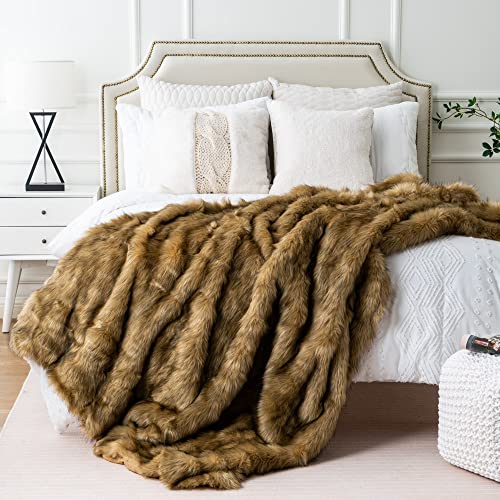 BATTILO HOME Manta Decorativa de Piel sintética cálida y Elegante para sofá de Cama (150_x_200_cm, Ocre)