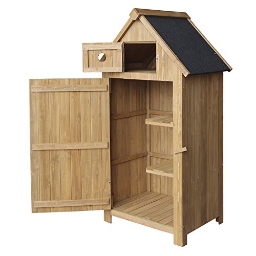 Caseta de jardín de madera de pícea con tejado de betún 770x540x1370mm, cobertizo, armario exterior
