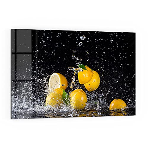 DEQORI Panel posterior de cocina de cristal, diseño de limones y perlas de agua, 60 x 40 cm, pared trasera para baño o cocina, protección contra salpicaduras para cocina y baño, decoración moderna