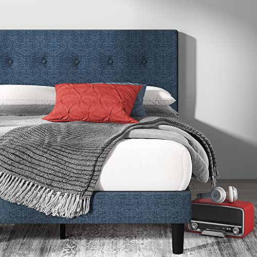 Zinus Omkaram Estructura de cama con plataforma tapizada de 36 cm, Base para colchón, Somier de láminas de madera, Montaje sencillo, 150 x 200 cm, Azul marino