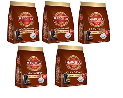 Marcilla Café Extra Fuerte para máquina Senseo - 5 paquetes de 28 monodosis (Total 140 monodosis)