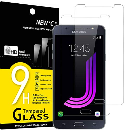 NEW'C 2 Piezas, Protector Pantalla para Samsung Galaxy J7 2016, Cristal Templado Antiarañazos, Antihuellas, Sin Burbujas, Dureza 9H, 0.33 mm Ultra Transparente, Ultra Resistente