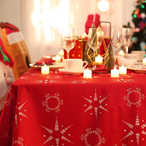 Deconovo Mantel Navidad Mantele de Navidad Manteles Navideños 130x220 cm Tela Mantel Mesa Lavable Rectangular Mantel de Navidad Decoración Dibujo Estrellas Rojo