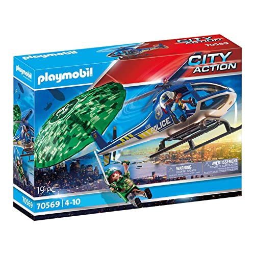 PLAYMOBIL City Action 70569 Helicóptero de la policía, persecución en paracaídas, para niños de 4 a 10 años