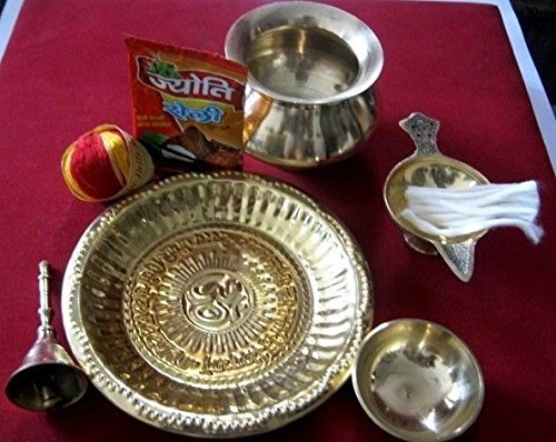 Artcollectibles India latón hindú puja thali con accesorios para Diwali Puja/Havan/Religiosa Oración/rituales hindú Pooja Puja Thali festivo templo