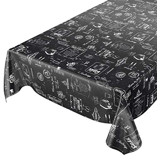 Anro - Rectangular, toalla, Mantel de Hule, Lavable, diseño Retro, 100 x 140 cm, Color Negro