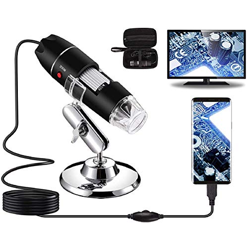 Bysameyee Microscopio Digital USB 40X a 1000X, 8 LED Cámara de endoscopio de Aumento con Estuche y Soporte de Metal, Compatible para Android Windows 7 8 10 Linux Mac