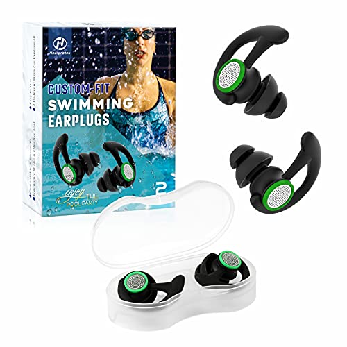 Hearprotek Tapones para los oídos para nadar, 2 pares de tapones para los oídos de agua reutilizables a medida para adultos para nadadores, ducha, piscina, baño, surf, kayak(Negro)