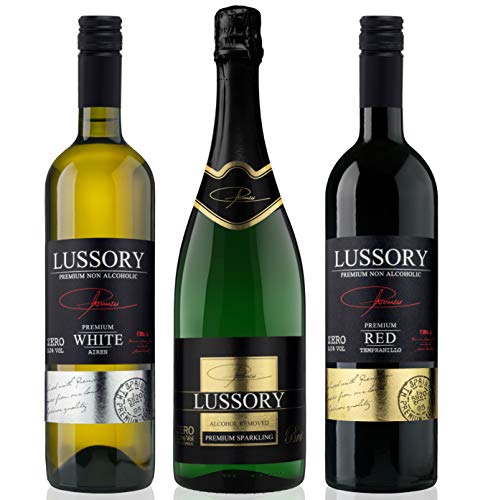 Vino sin alcohol 0,0 - LUSSORY PREMIUM - Pack degustación de vinos desalcoholizados (3x0,75 cl) Blanco + Tinto + Espumoso