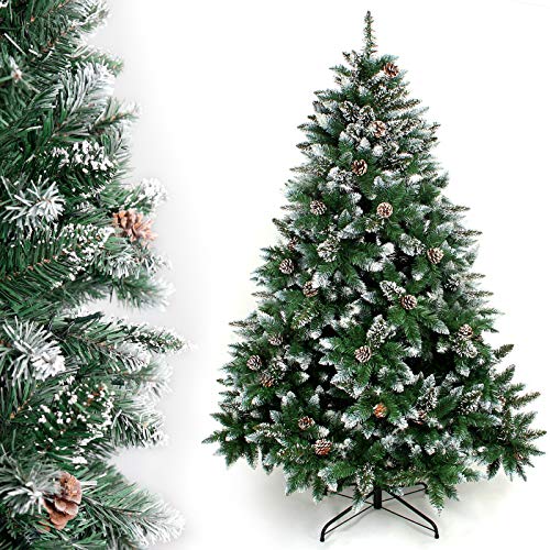 YORBAY - Árbol de Navidad Artificial Natural de Blanco Nevado, 180cm 930 Puntas Incluye Las Piñas y Soporte Metal, para Decoración Navideña Reutilizable