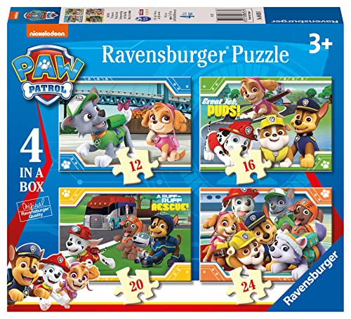 4 Puzles Ravensburger de la Patrulla Canina en una caja (12, 16, 20, 24 piezas), Exclusivo en Amazon