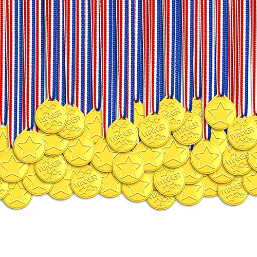 100 Piezas Medallas De Plástico para Niños, Premios De Oro, Medallas para Niños, Premios para Ganadores De Medallas De Plástico para El Día De Deportes Escolares