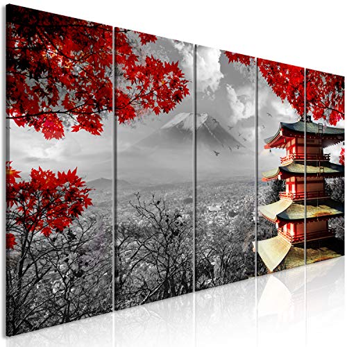 murando Cuadro acústico Japon 200x80 cm decoración de pared lienzo sintético 1 pieza Cuadros XXL panel de pared silencioPaisaje Blanco Negro rojo c-C-0240-b-m
